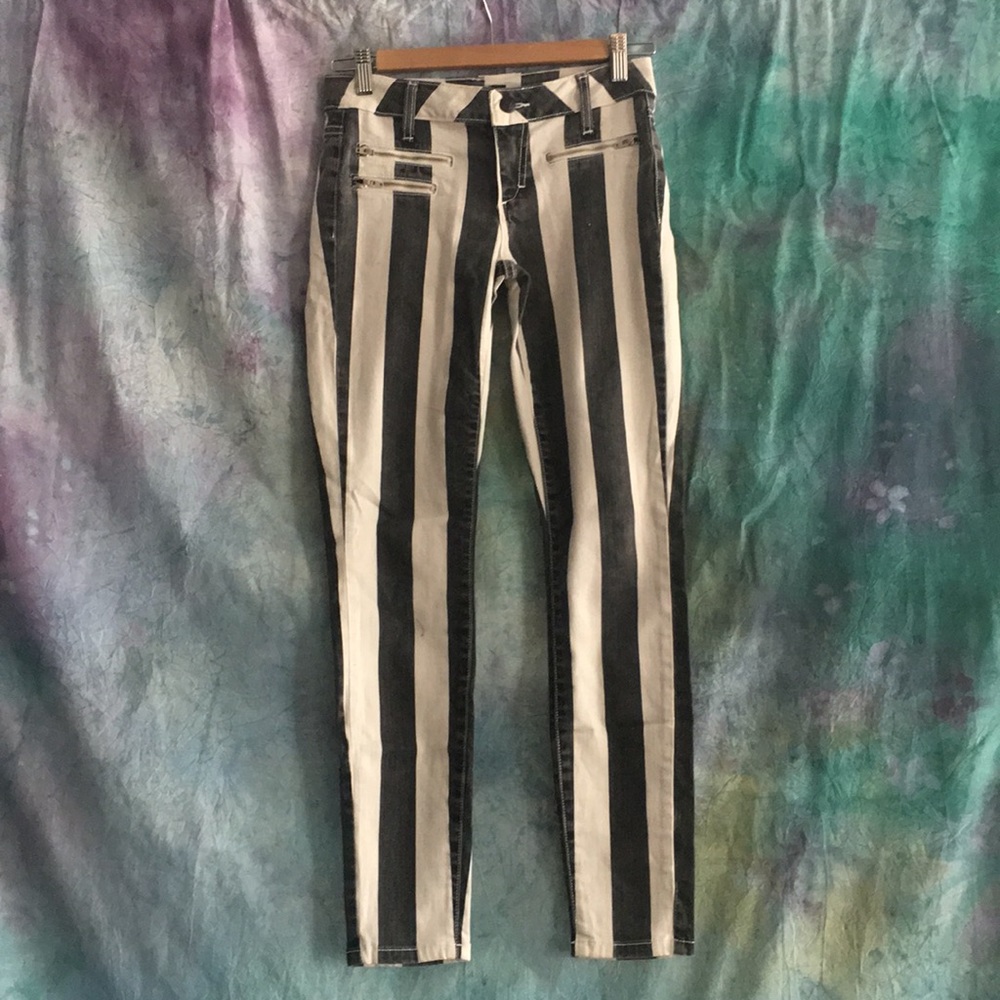 Bebe striped denim beetlejuice pants